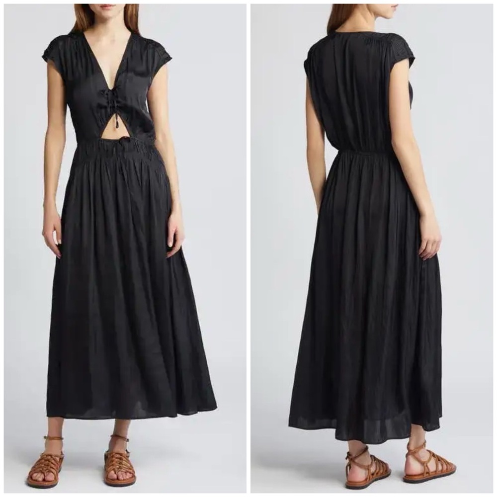 New Sessun Vittoria Cutout Satin Dress Black Gathered Sz XS